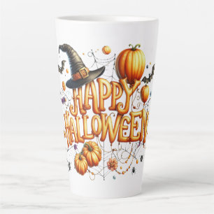 Tasse Latte Joyeux Halloween Lettres de Ballons Orange Citroui