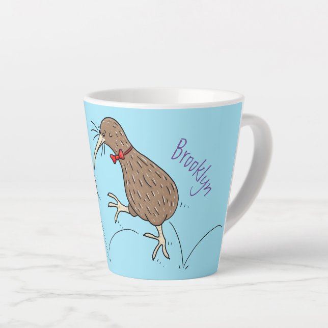 Tasse Latte Joyeux kiwi de saut avec dessin de cravate arc (Angle droit)