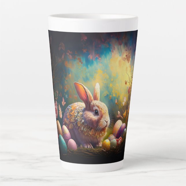 Tasse Latte Joyeux lapin de Pâques avec oeufs de Pâques (Devant)