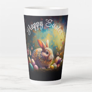 Tasse Latte Joyeux lapin de Pâques avec oeufs de Pâques