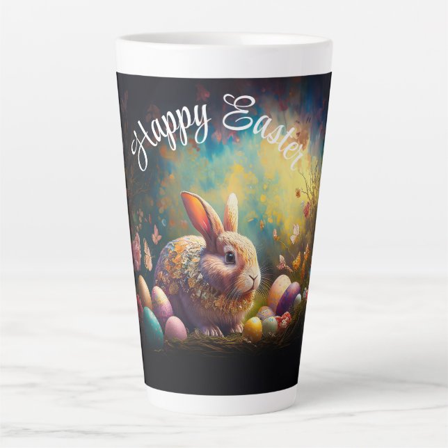 Tasse Latte Joyeux lapin de Pâques avec oeufs de Pâques (Devant)