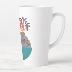 Tasse Latte Joyeux Noël blanc et bleu