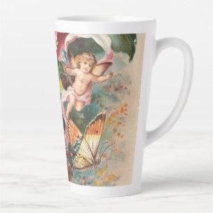 Tasse Latte Joyeux Noël - Carte postale vintage de l'ère victo