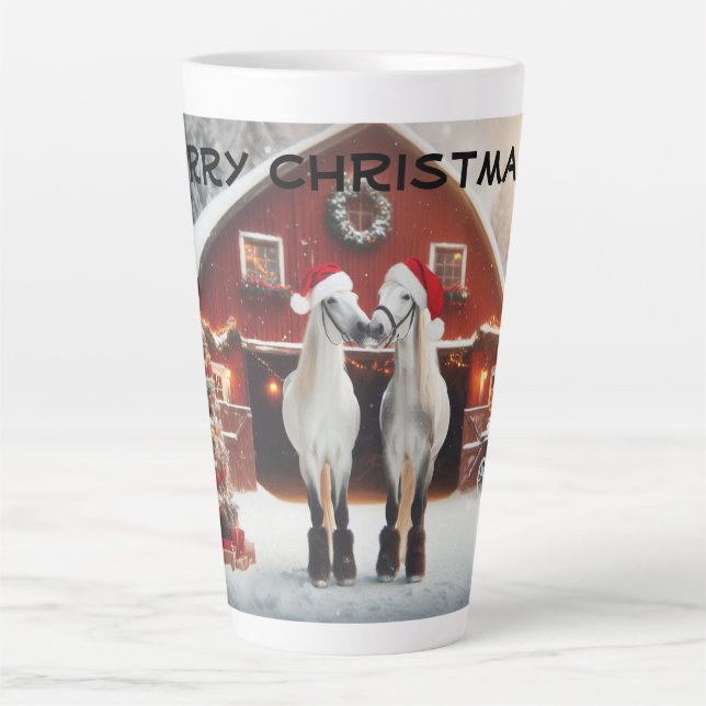 Tasse Latte Joyeux Noël Chevaux qui s'embrassent (Devant)
