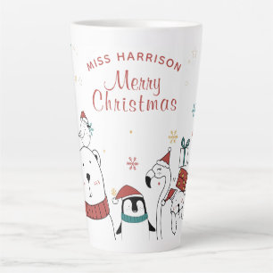 Tasse Latte Joyeux Noël drôle mignon Animaux personnalisés