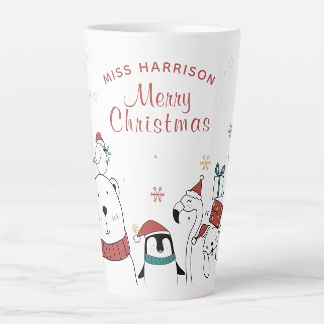 Tasse Latte Joyeux Noël drôle mignon Animaux personnalisés (Devant)