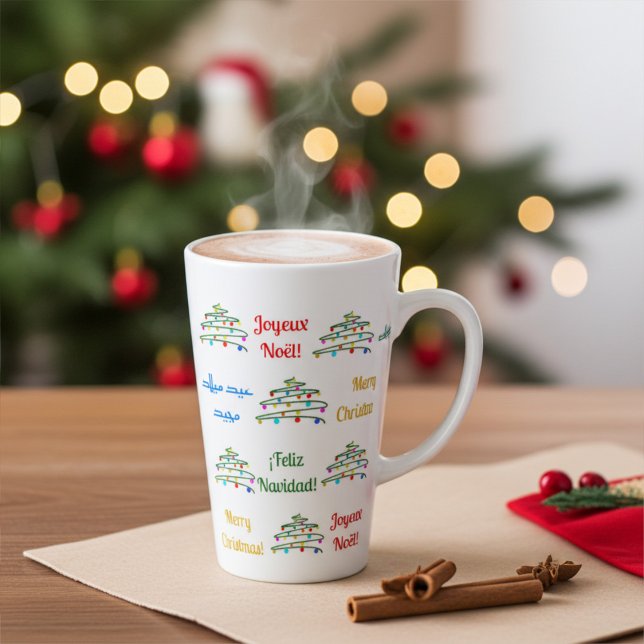 Tasse Latte Joyeux Noël et Arbre de Noël (Créateur téléchargé)
