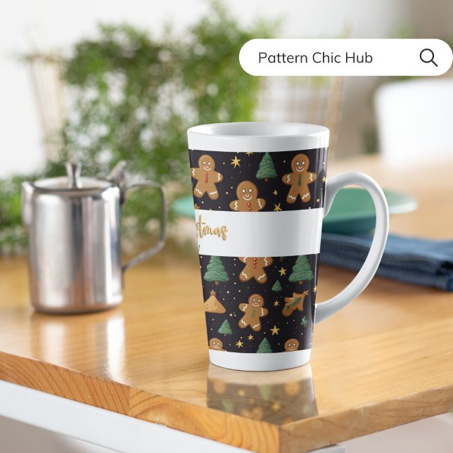 Tasse Latte Joyeux Noël Gingerbread Pine Tree Star (Créateur téléchargé)