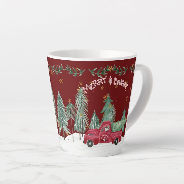 Tasse Latte Joyeux Noël Gnome Rouge Camion Étoiles arbres (Angle droit)