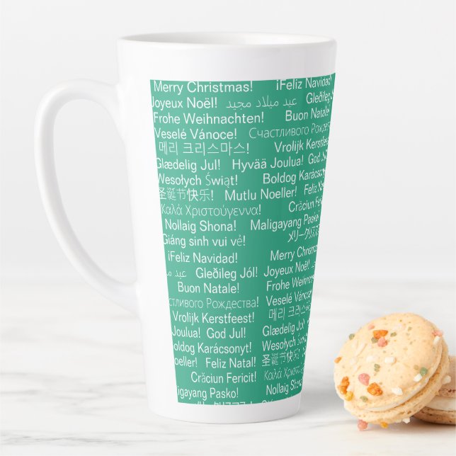 Tasse Latte Joyeux Noël International Souhait (En situation)