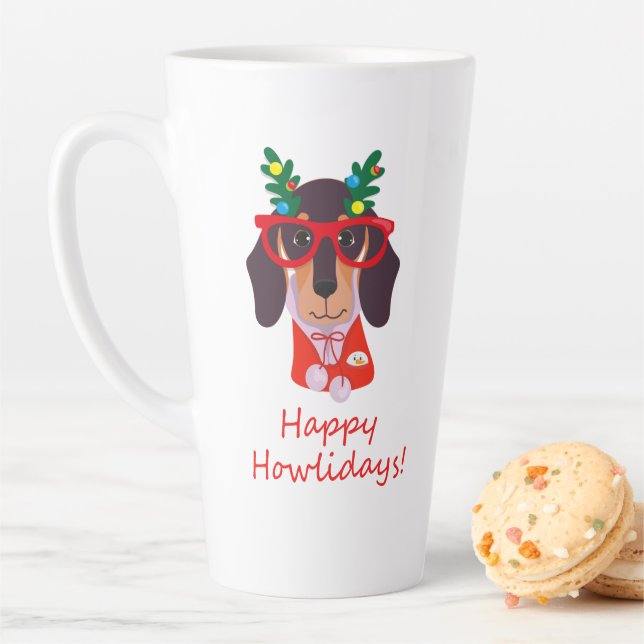 Tasse Latte Joyeux Noël Joyeuses Fêtes de fin d'année Doxie Ch (En situation)