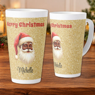 Tasse Latte Joyeux Noël Père Noël Noir Paillettes Dorées