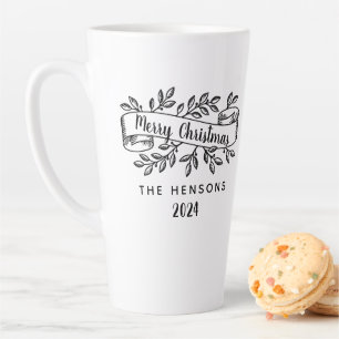 Tasse Latte Joyeux Noël Rustique Ruban Nom de famille