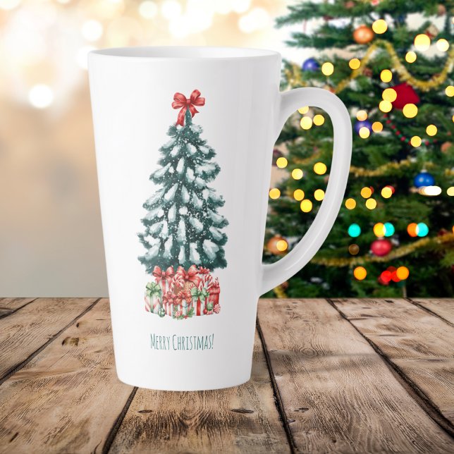 Tasse Latte Joyeux Noël Sapin enneigé (Créateur téléchargé)