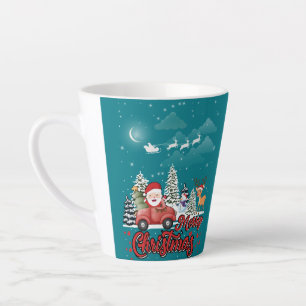 Tasse Latte Joyeux Noël Vintage Rouge Père Noël Camion Latte M
