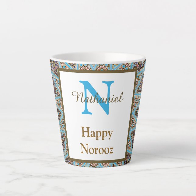 Tasse Latte Joyeux Norooz Perse Nouvel An Monogramme initial (Devant)