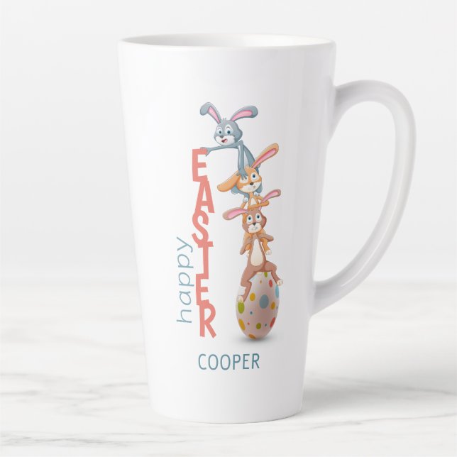 Tasse Latte Joyeux Pâques mignonne amusant lapin moderne oeuf  (Droite)