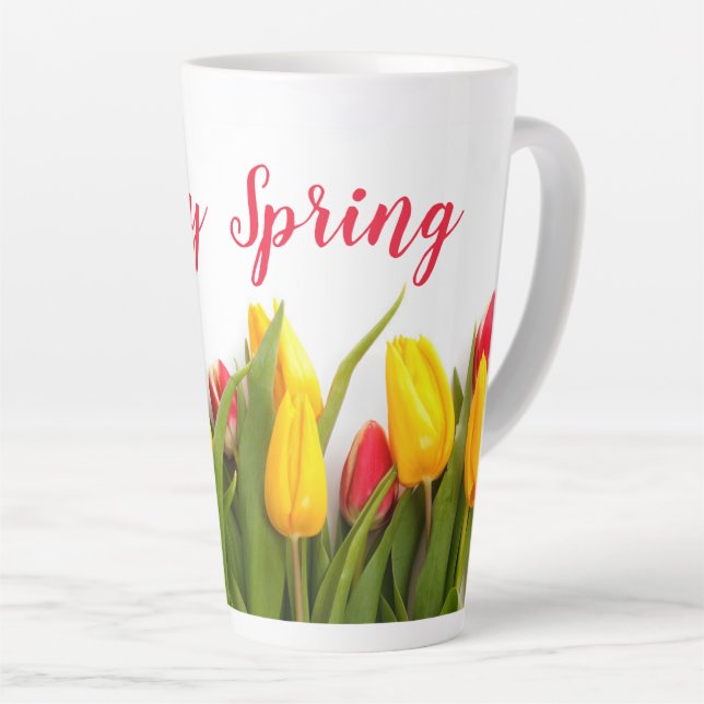 Tasse Latte Joyeux Printemps Fleurs de Tulipes saisonnières (Angle droit)