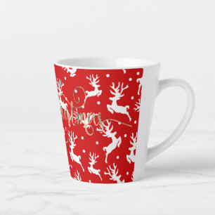 Tasse Latte Joyeux rennes de Noël Rouge