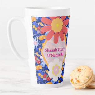 Tasse Latte Joyeux Rosh Hashanah Juif Nouvel An Modèle Floral