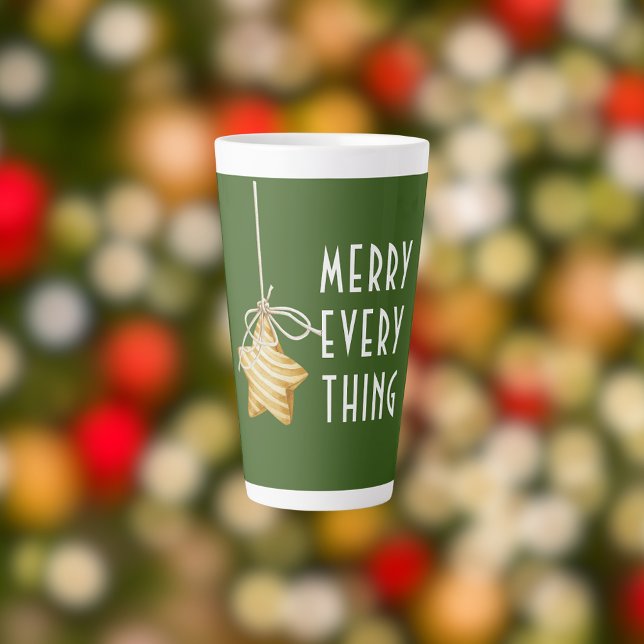 Tasse Latte Joyeux Tout Étoile Ornement Noël Vert (Créateur téléchargé)