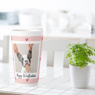 Tasse Latte Joyeux Wooflentines Avec Photo Chien   Rouge et ro