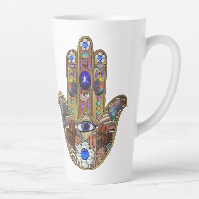 Tasse Latte Judaica Hamsa Hearts Flowers Opal Art Print (Droite)