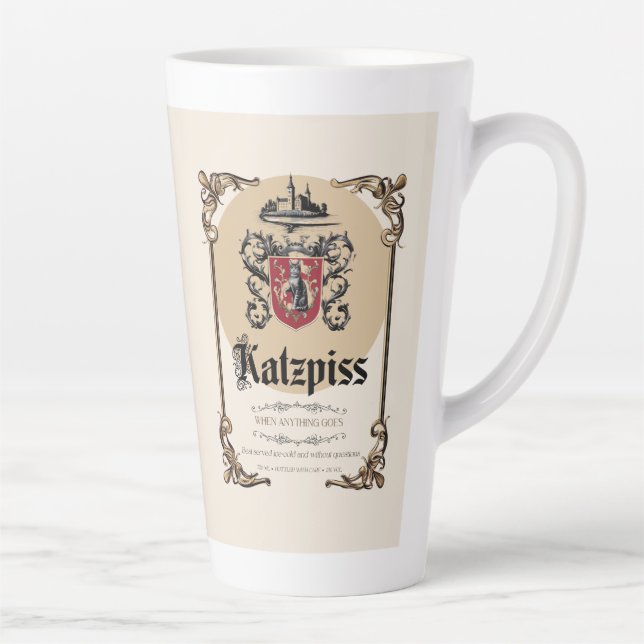 Tasse Latte Katzpiss - Allemand Parody Wine Étiquette Latte Cu (Droite)