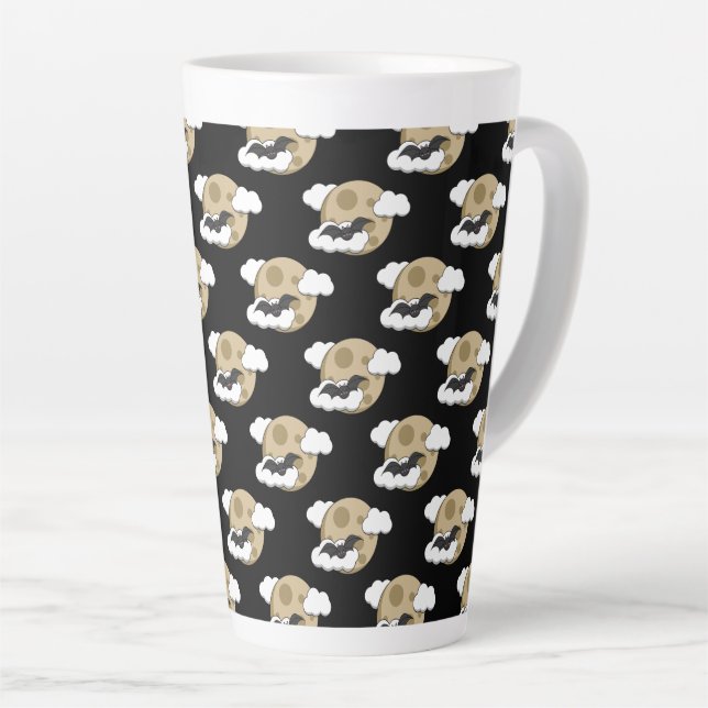 Tasse Latte Kawaii Happy Bat Flying on Full Moon Pattern (Angle droit)