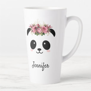 Tasse Latte Kawaii panda jolie reine florale personnalisée 
