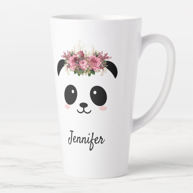 Tasse Latte Kawaii panda jolie reine florale personnalisée  (Droite)
