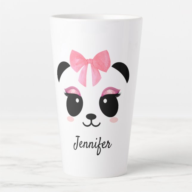 Tasse Latte Kawaii panda mignonette cils personnalisés (Devant)