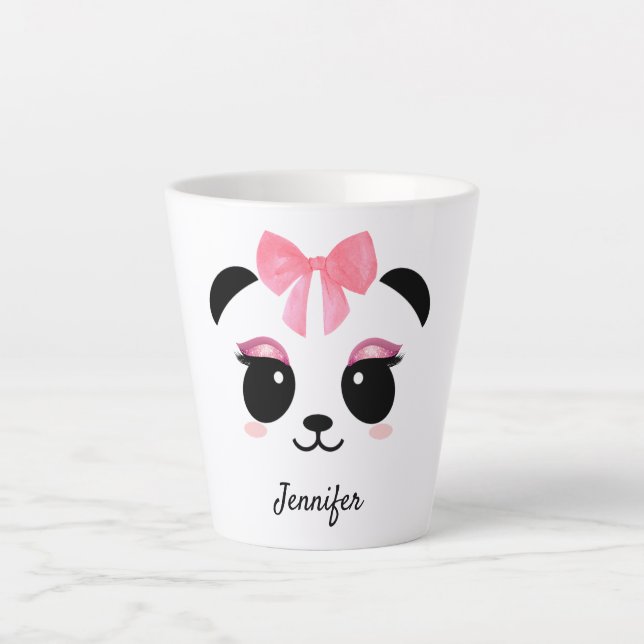 Tasse Latte Kawaii panda mignonette cils personnalisés latte m (Devant)