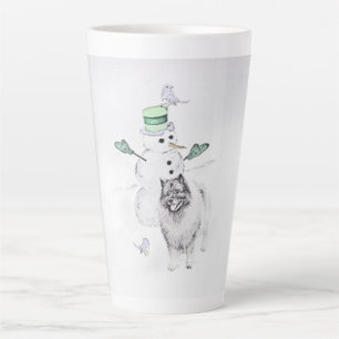 Tasse Latte Keeshond Noël Snowman Peinture Chien Art