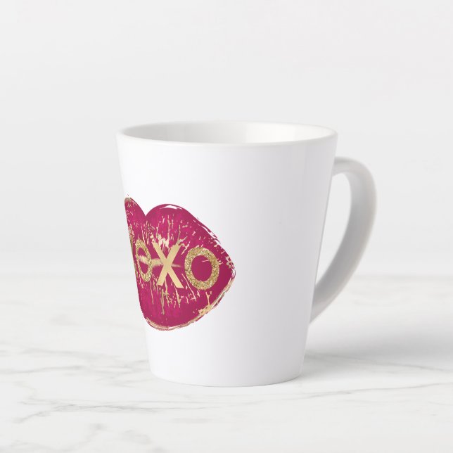 Tasse Latte Kiss Red Lips Gold Parties scintillant XOXO (Angle droit)