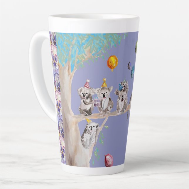 Tasse Latte Koala Aquarelle violet fête d'anniversaire Latte M (Angle gauche)