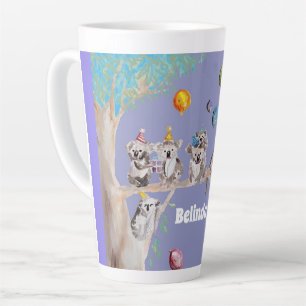 Tasse Latte Koala Aquarelle violet fête d'anniversaire Latte M