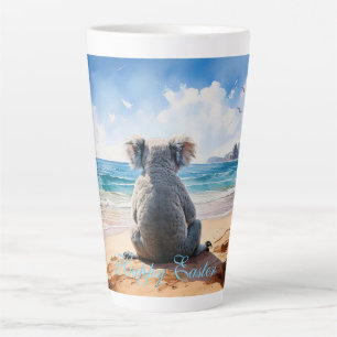 Tasse Latte Koala regardant l'océan Joyeuses Pâques