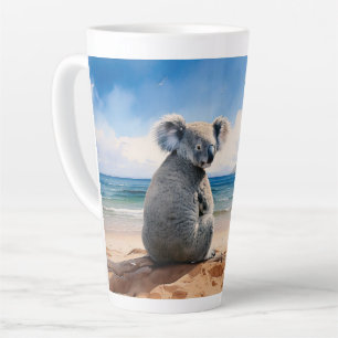 Tasse Latte Koala sur une plage de sable