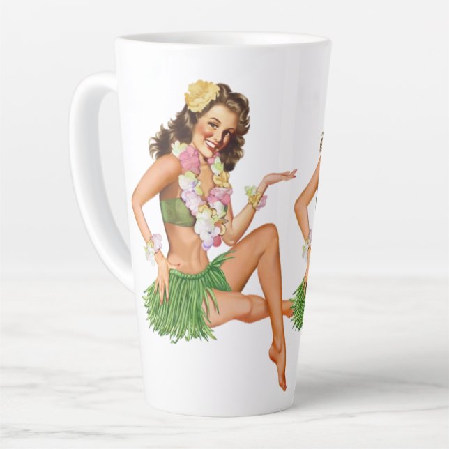 Tasse Latte La fille de Hula - L'art Vintage (Angle gauche)