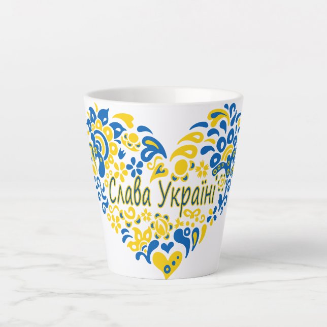 Tasse Latte La gloire de l'Ukraine Slava grand coeur  (Devant)