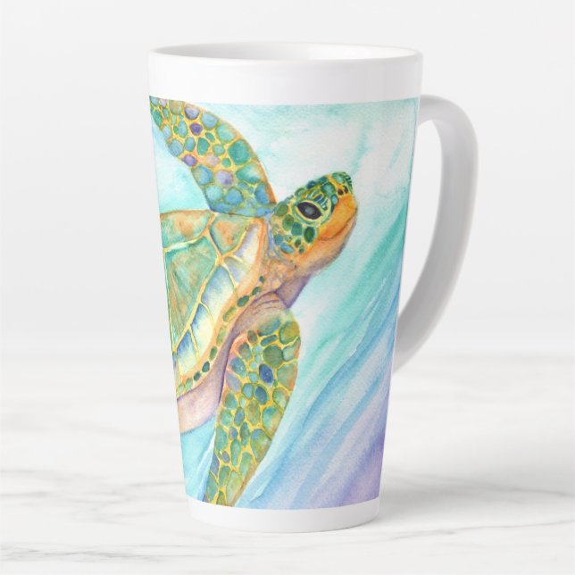 Tasse Latte La tortue de mer souriante (Angle droit)