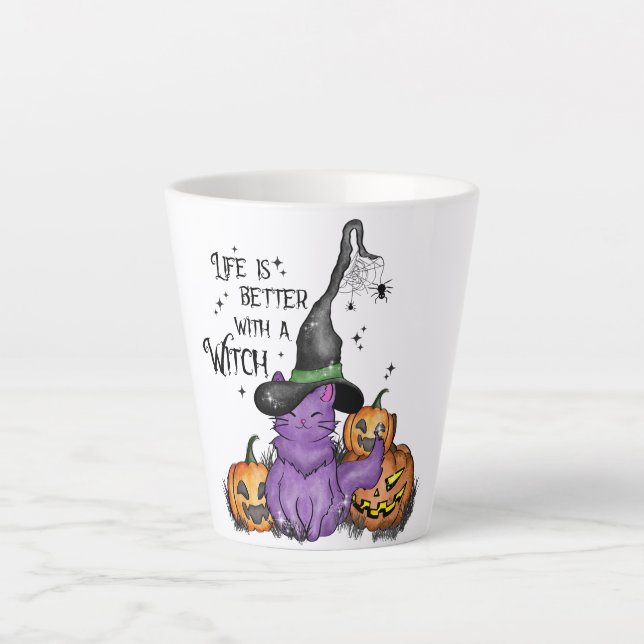 Tasse Latte La Vie Est Meilleure Avec Une Sorcière (Devant)