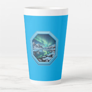 Tasse Latte Lac de montagne reflète n° lumières dans un cadre