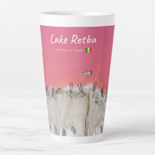 Tasse Latte Lac Retba, Sénégal - Bateaux du lac rose grands
