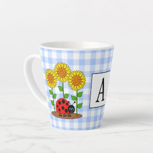 Tasse Latte Ladybug avec le Monogramme En vichy bleu des tourn