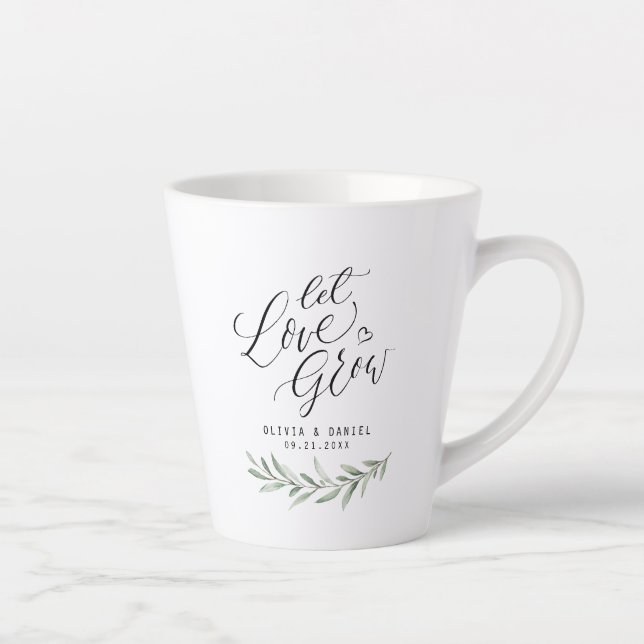 Tasse Latte "Laisser l'amour grandir" calligraphie vert rustiq (Droite)