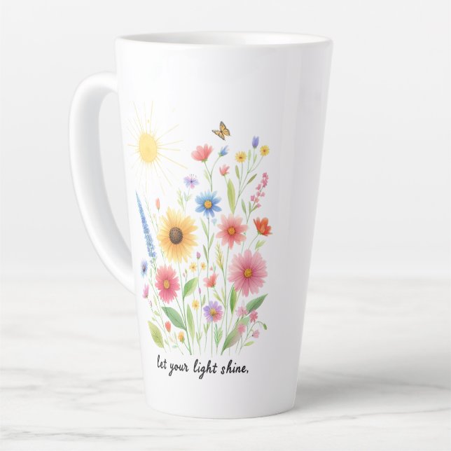 Tasse Latte Laissez-vous éclairer les fleurs et le soleil (Angle gauche)