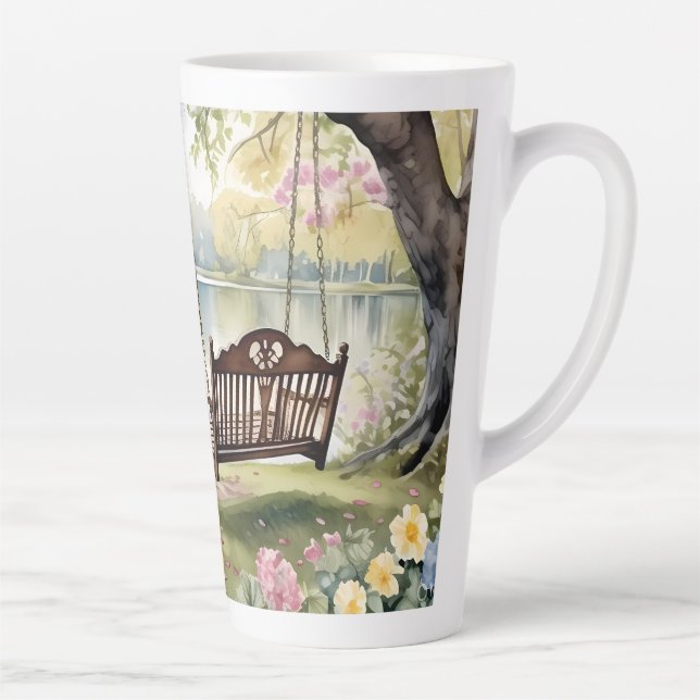 Tasse Latte Lakeside Swing dans le jardin d'aquarelle romantiq (Droite)