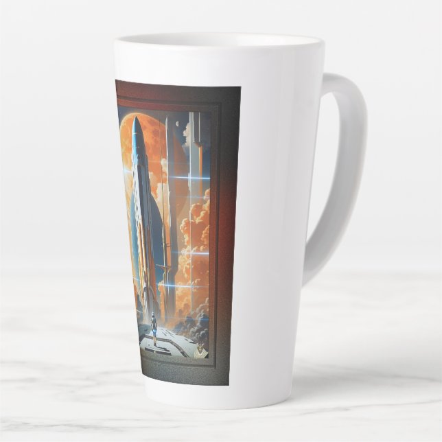 Tasse Latte Lancement Lunaire - Voyage vers Moon Retro Poster (Angle droit)